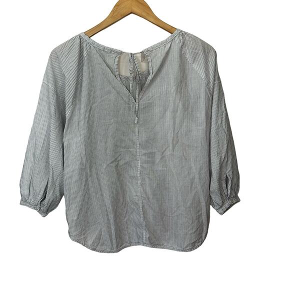 Everlane Small Boho Striped Top Womens White Cotton Blouse Balloon Sleeves - Picture 3 of 7
